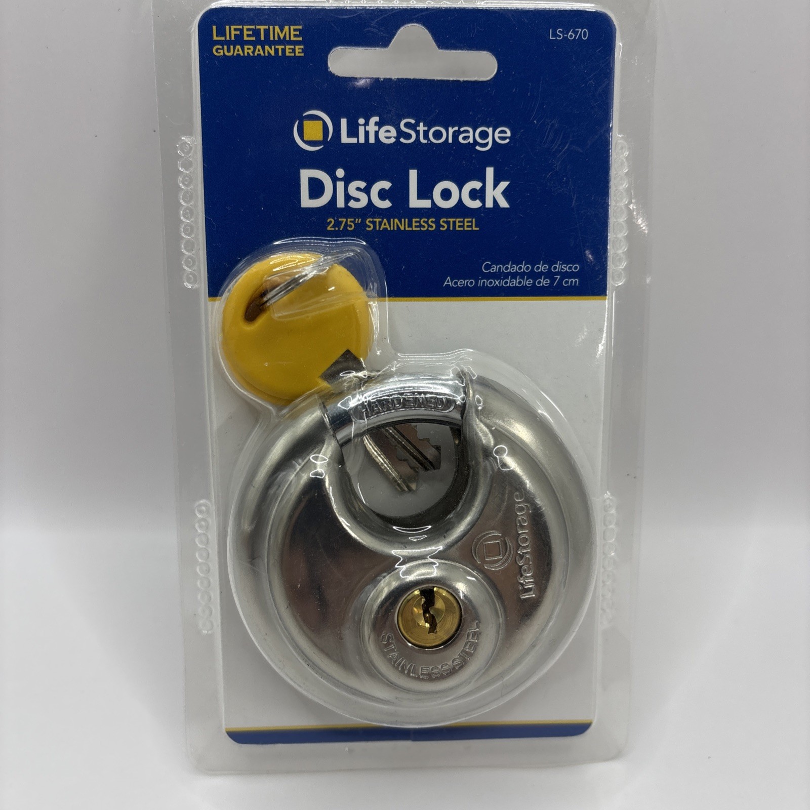 Life Storage Disc Lock 2.75" Stainless Steel Padlock LS-670 With 2 Keys NOS new