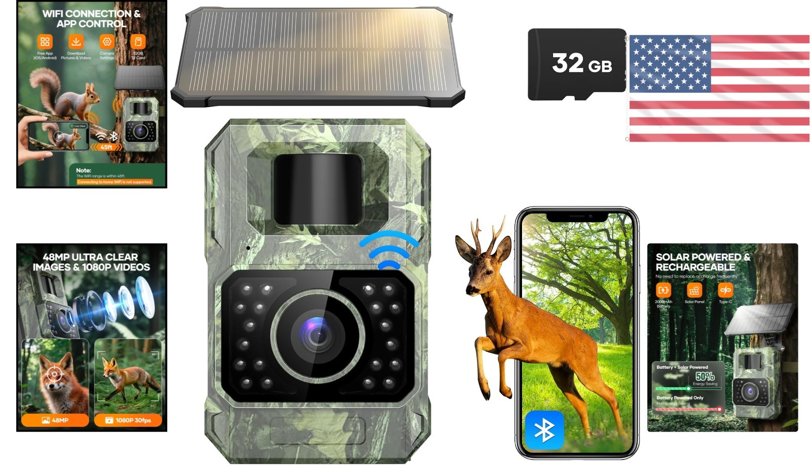 48MP Solar Trail Camera with WiFi and Night Vision - Waterproof Performance
