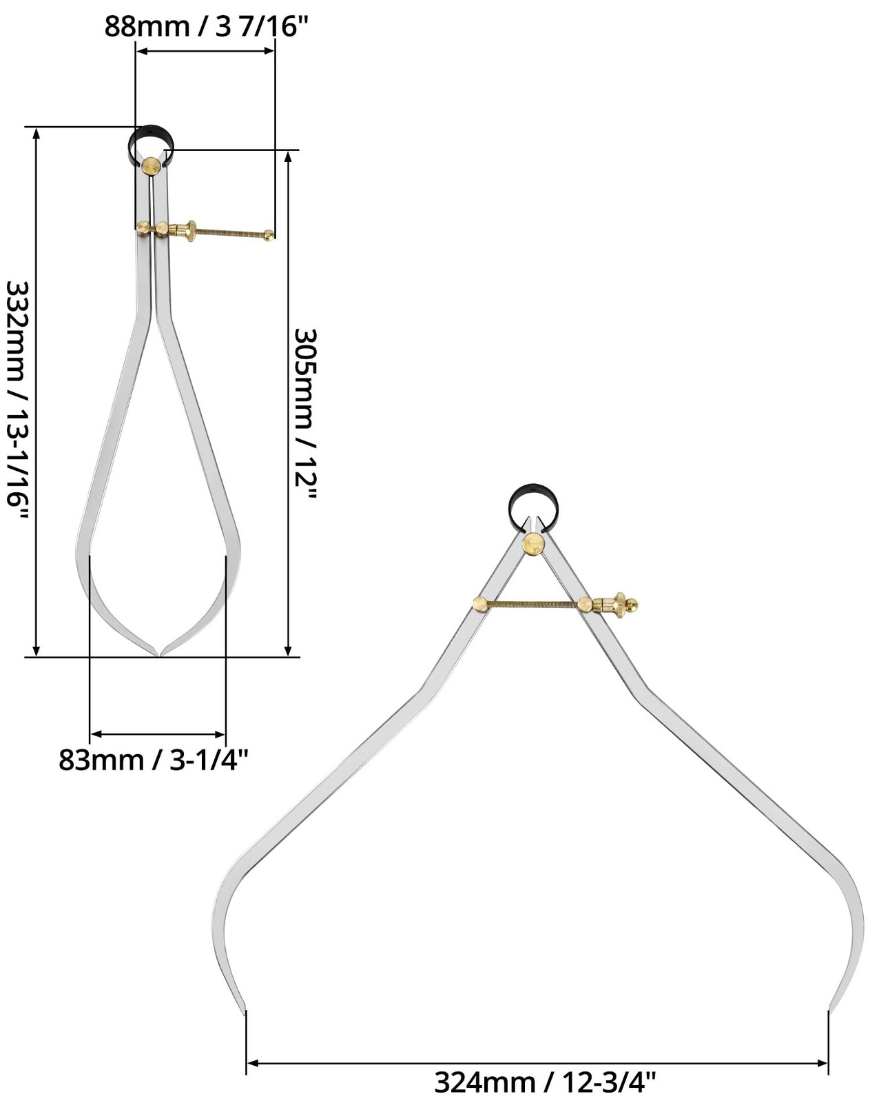 QWORK Precision Spring Dividers Calipers, Nut 12 inch, Outside Calipers