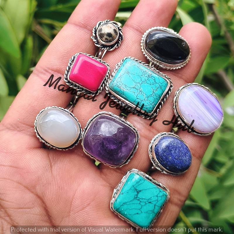 Sale Coral & Mix Gemstone Rings 925 Sterling Silver Plated Lot Unisex Jewellery