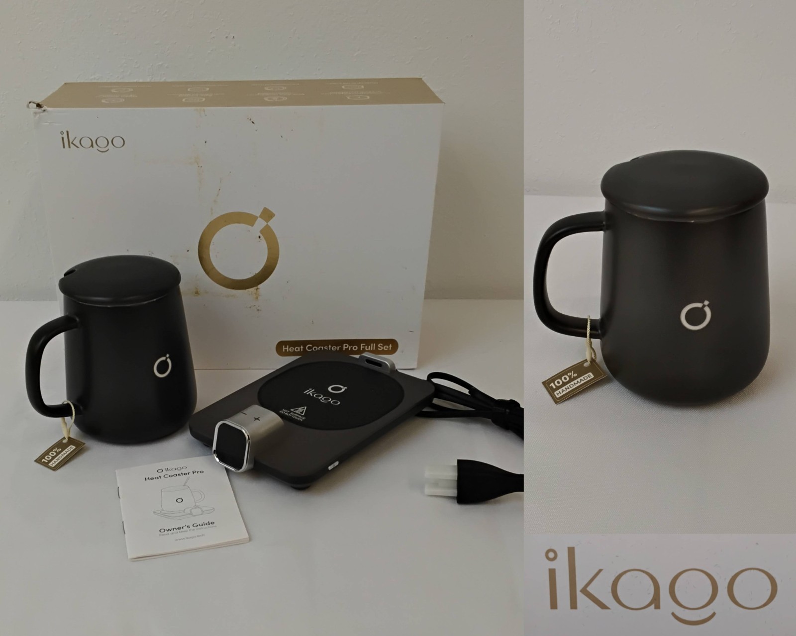 Ikago Heated Coaster Pro Set Drink Warmer Black Open Box Tested Working #J4827