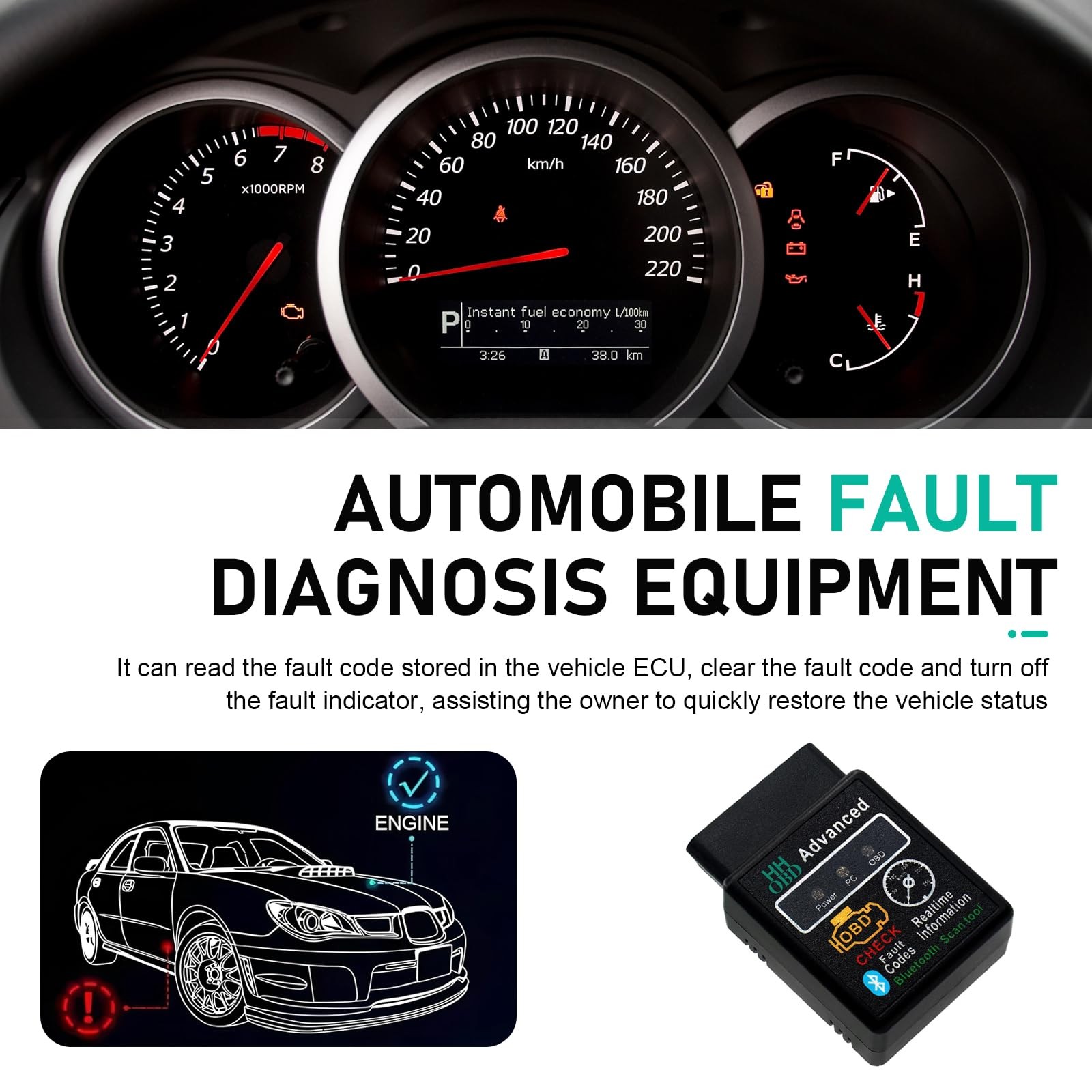 Zigeiya Car Bluetooth OBD2 Diagnostic Tool, Plug and Play Real-time Black
