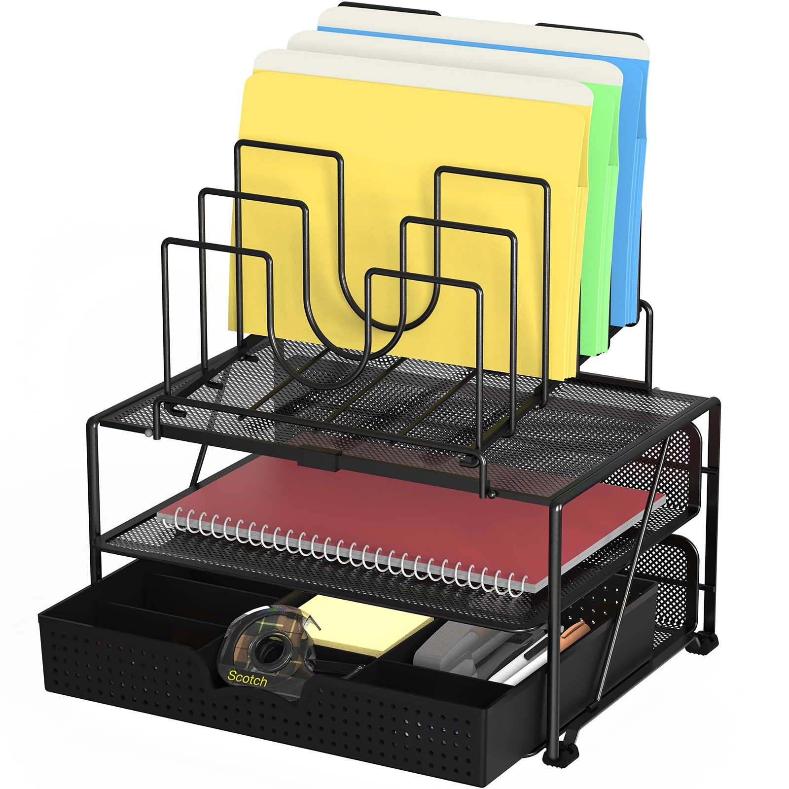 Deco Brothers Desktop File Organizer, Double Tray, 5 Folder Stand, Black