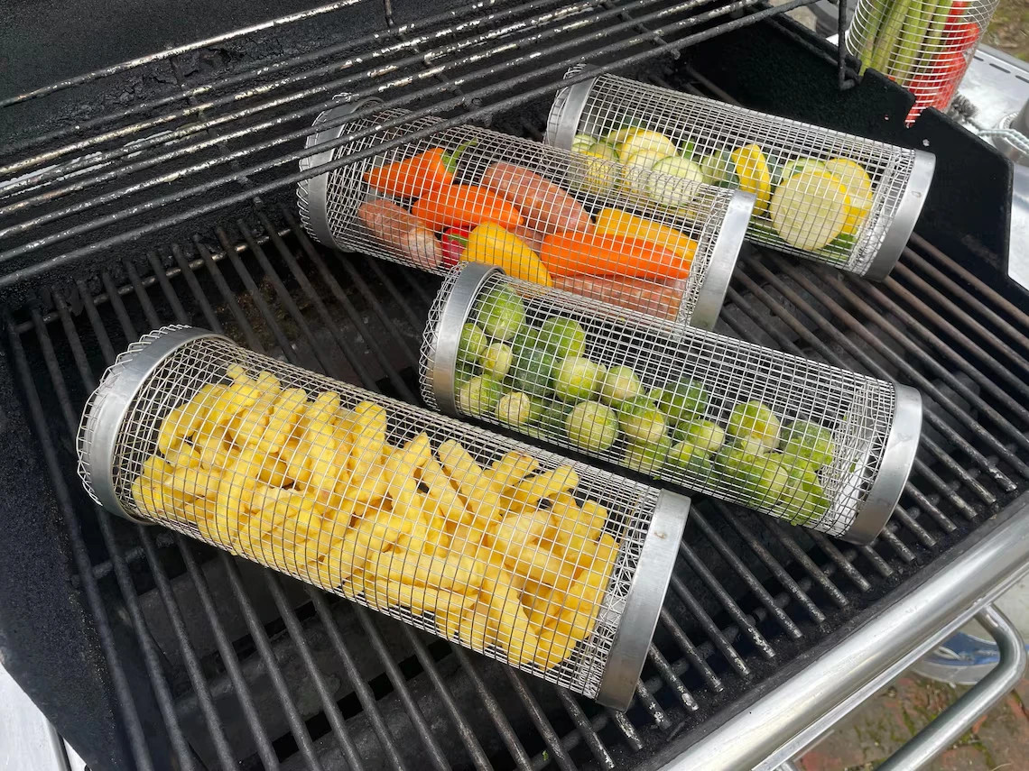 NEW! MyGrillie 2 Sets of Nested Grillies (4 Grillies) - Stainless Steel BBQ Vege