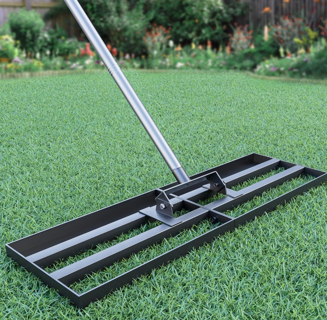 30"x10" Lawn Leveling Rake 78" Adjustable Stainless Steel Handle Heavy Duty