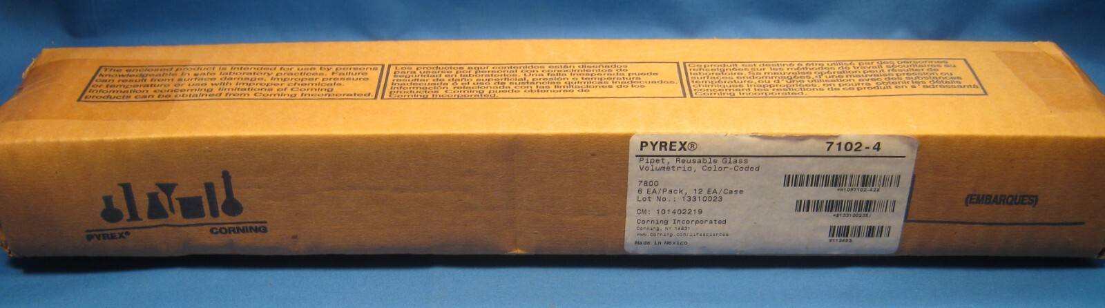 PYREX 4.0 ML VOLUMETRIC PIPETS COLOR-CODED X6 NOS FREE SHIPPING     E