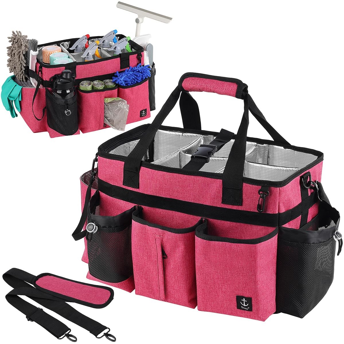 Large Cleaning Caddy Bag Built-in Sturdy Support Board, Cleaning Organizer wi...
