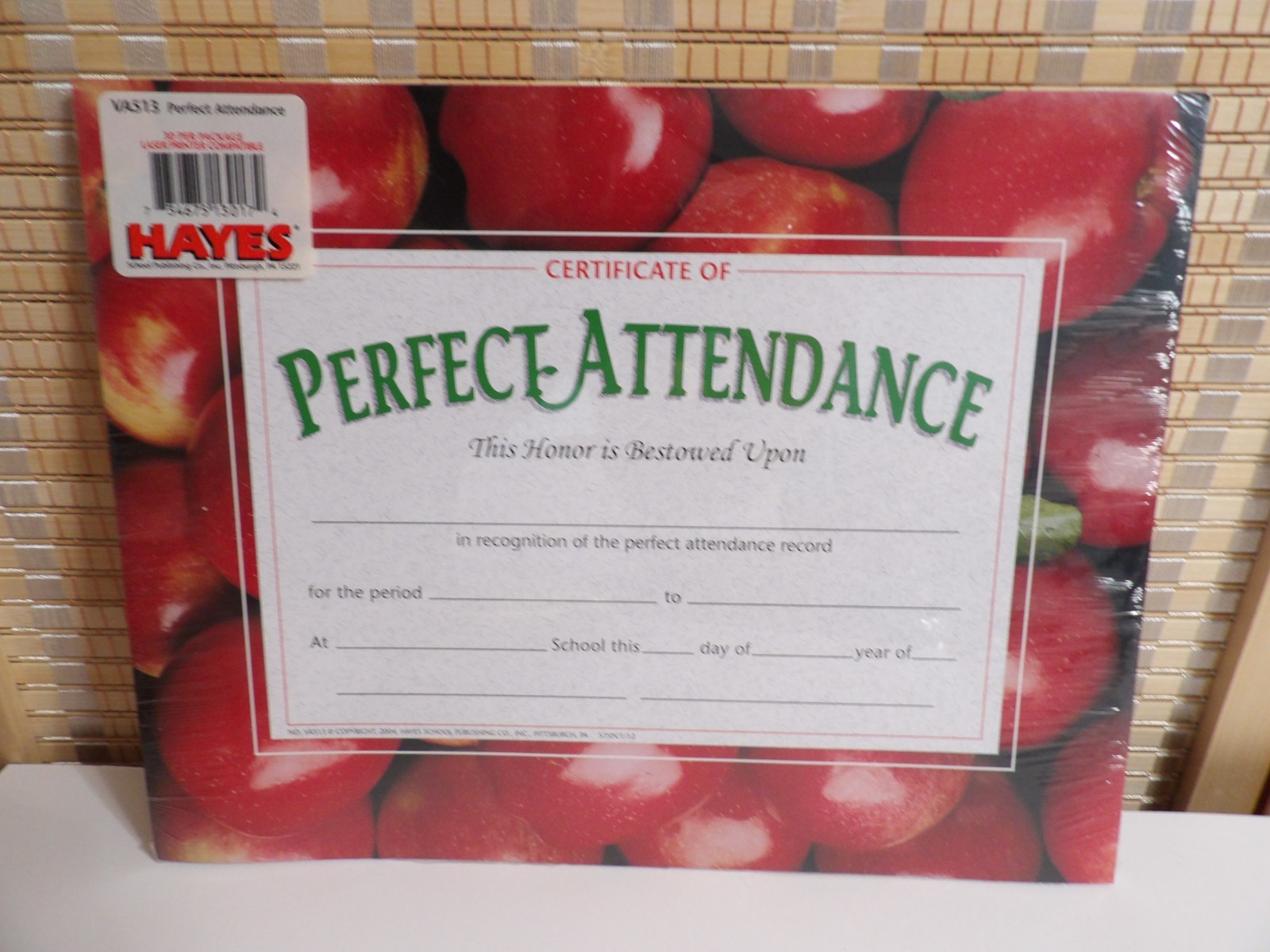 Hayes Perfect Attendance Certificate 8.5" x 11" Pack of 30 (H-VA513)