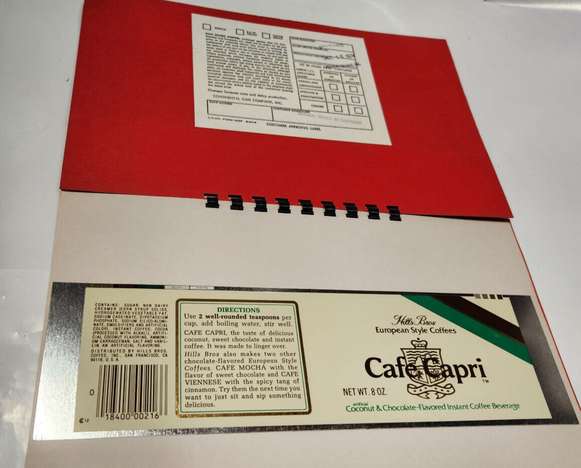 rare CONTINENTAL CAN flat HILLS BROS COFFEE CAFE CAPRI APPROVAL Museum 1974 8w5