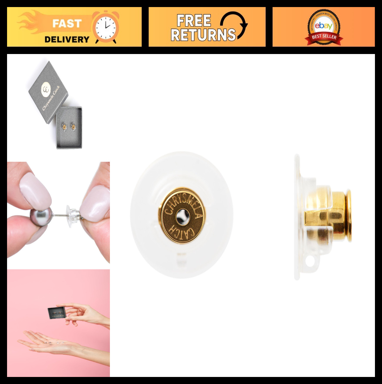 Yellow Gold Earring Lifter Backs for Diamond Studs & Pearls - Secure & Stylish