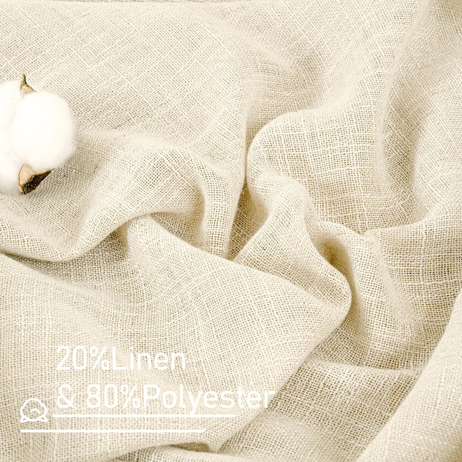 LAMIT Short Window Linen Curtains 48 Inch Length 2 Panels, Beige Light Filter...