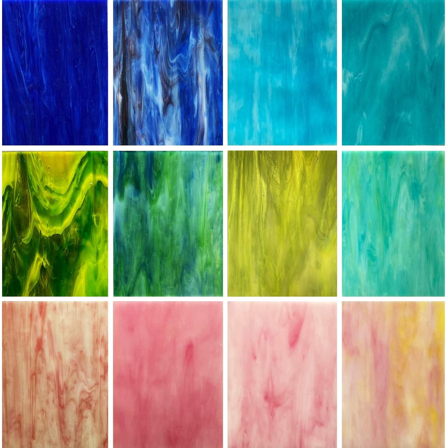 LITMIND 12 Sheets Variety Stained 6"L*4"W(12pcs), Pink+Blue+Green
