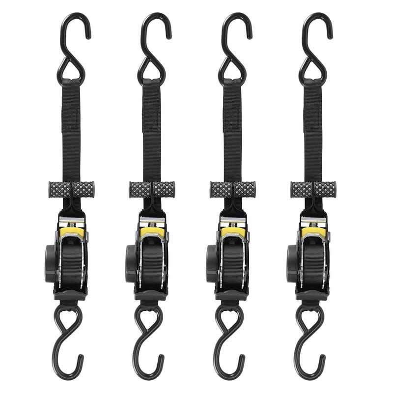 Retractable Ratchet Tie down Straps 4PK 1,500Lb Break Strength 500Lb Work Load