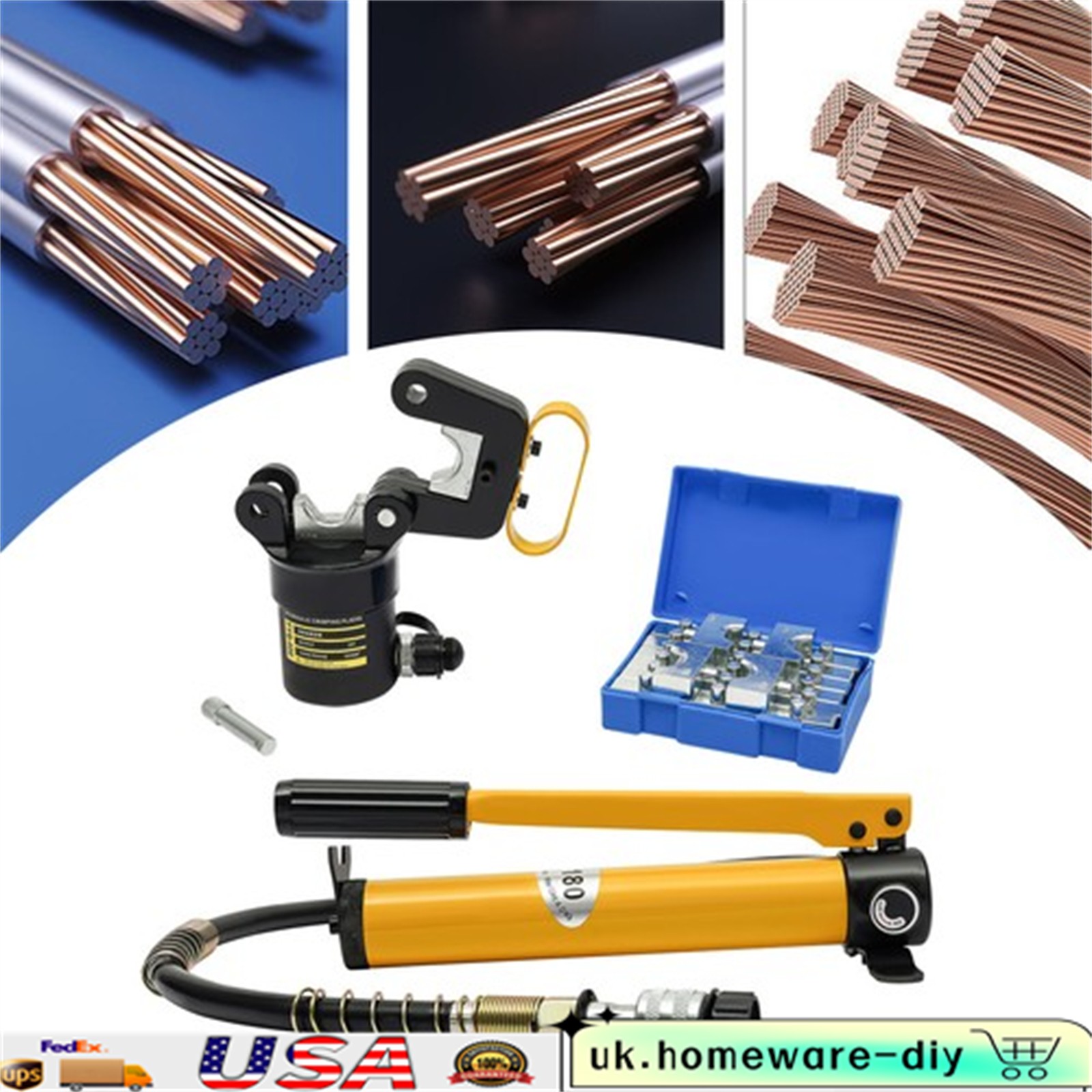 20 Ton Hydraulic Crimper Crimping Tool Cable Wire Hose Lug Terminal+12 Dies Set