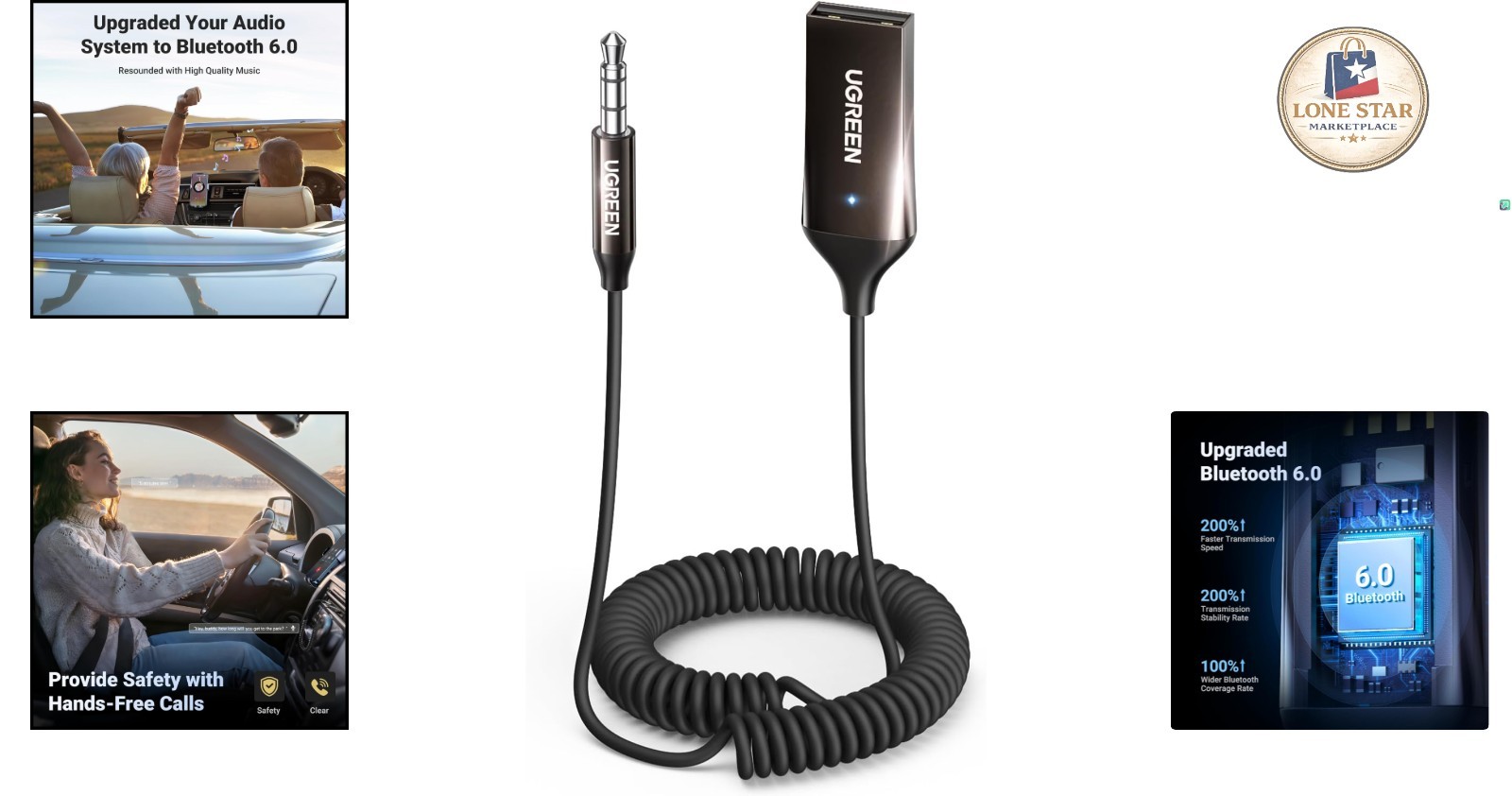 Durable Bluetooth 6.0 Car Adapter - Effortless Plug and Play with Stereo Sound