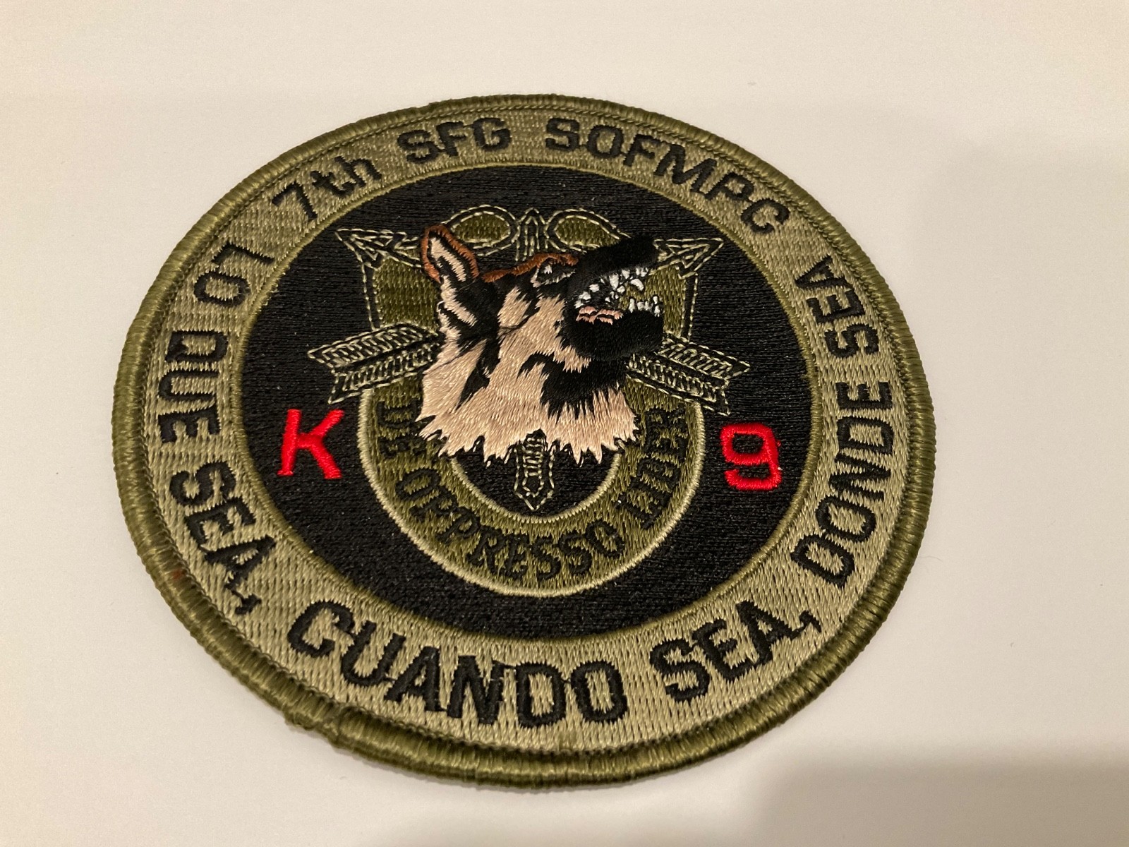 Subdued Green 7th Special Forces Group k9 k-9  unit US Army patch