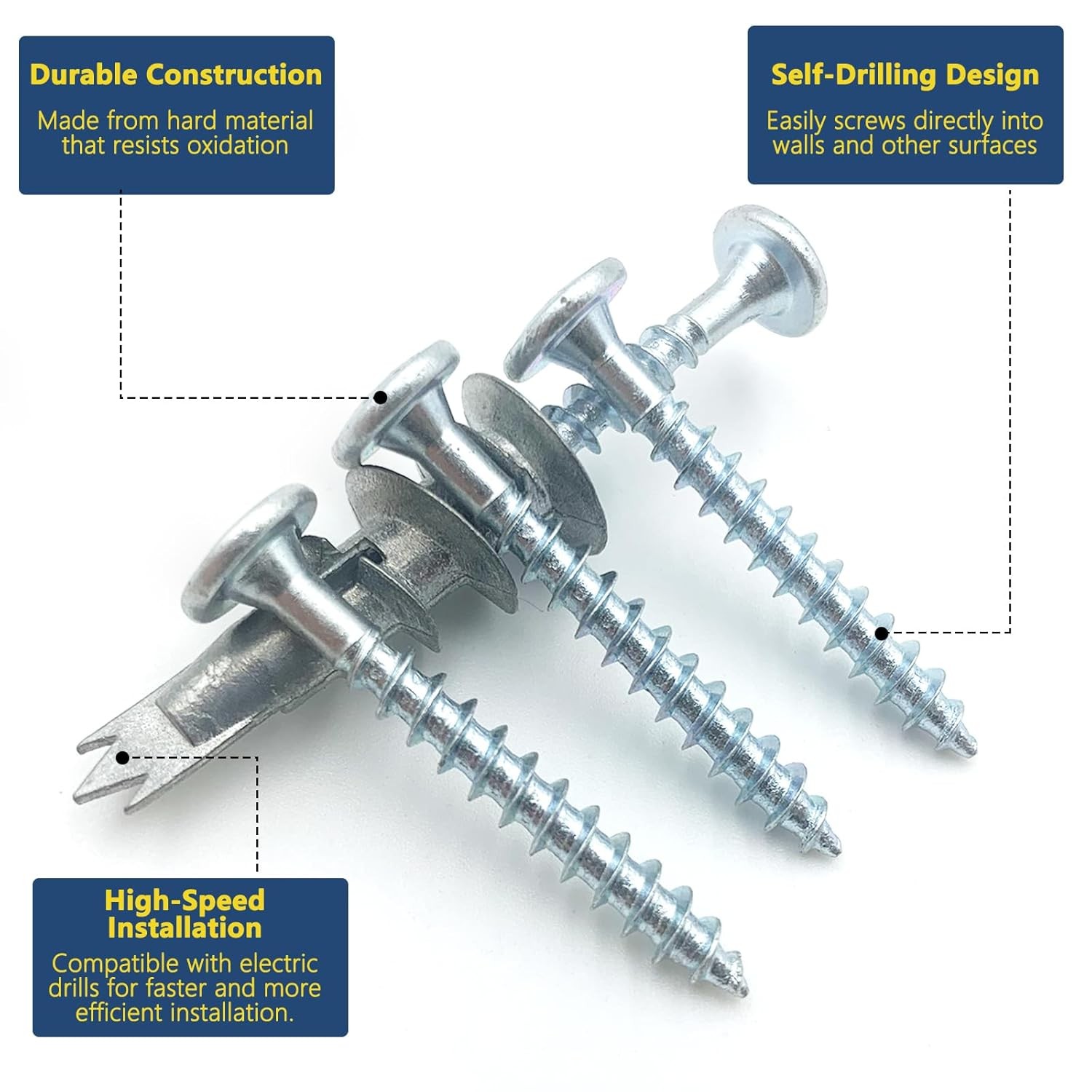 60PCS #8 Self-Drilling Drywall Anchors and Screws Kit, Heavy One Size, Silver
