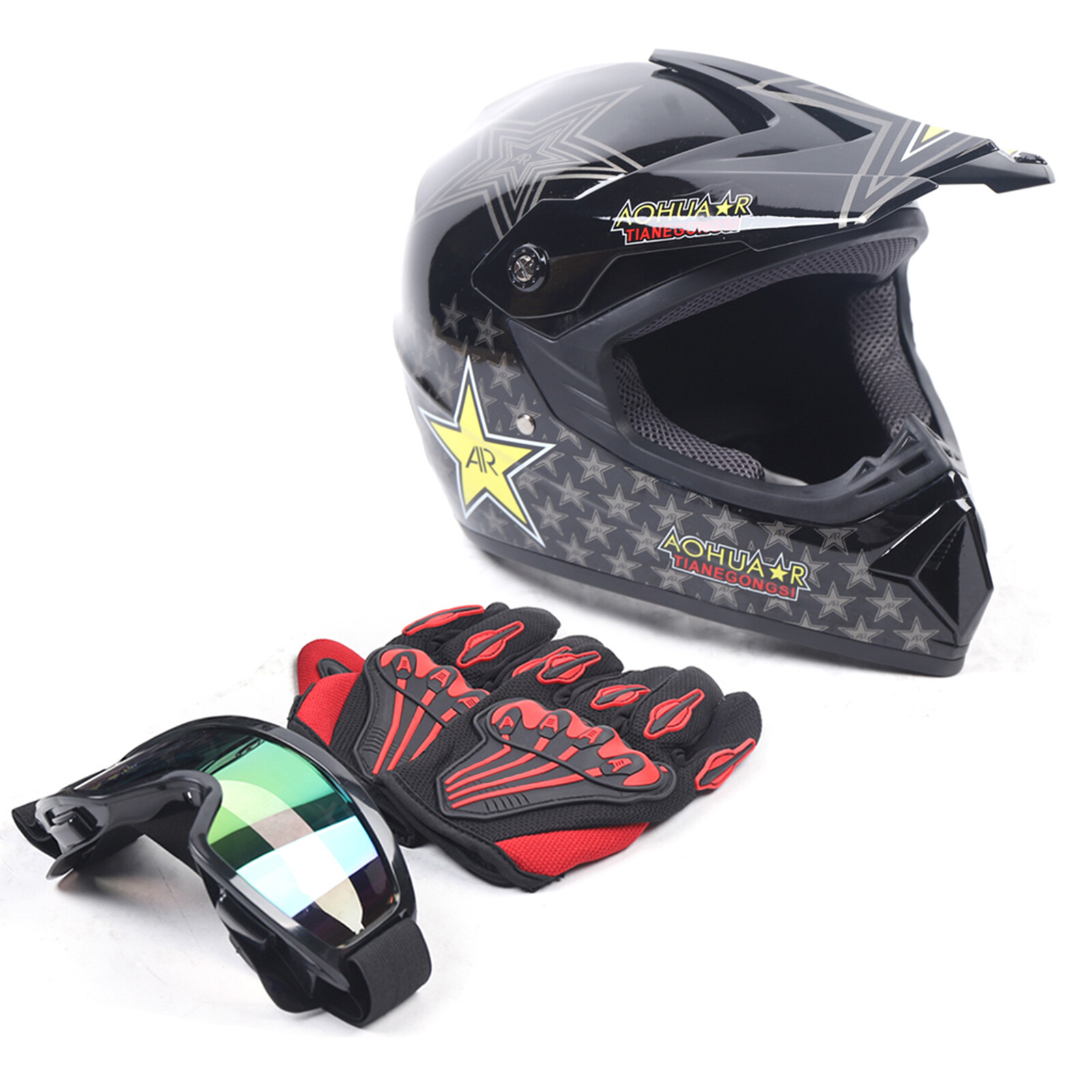 DOT Adult ATV Motocross Dirt Bike Motorcycle Off-Road Helmet w/ Goggles Gloves