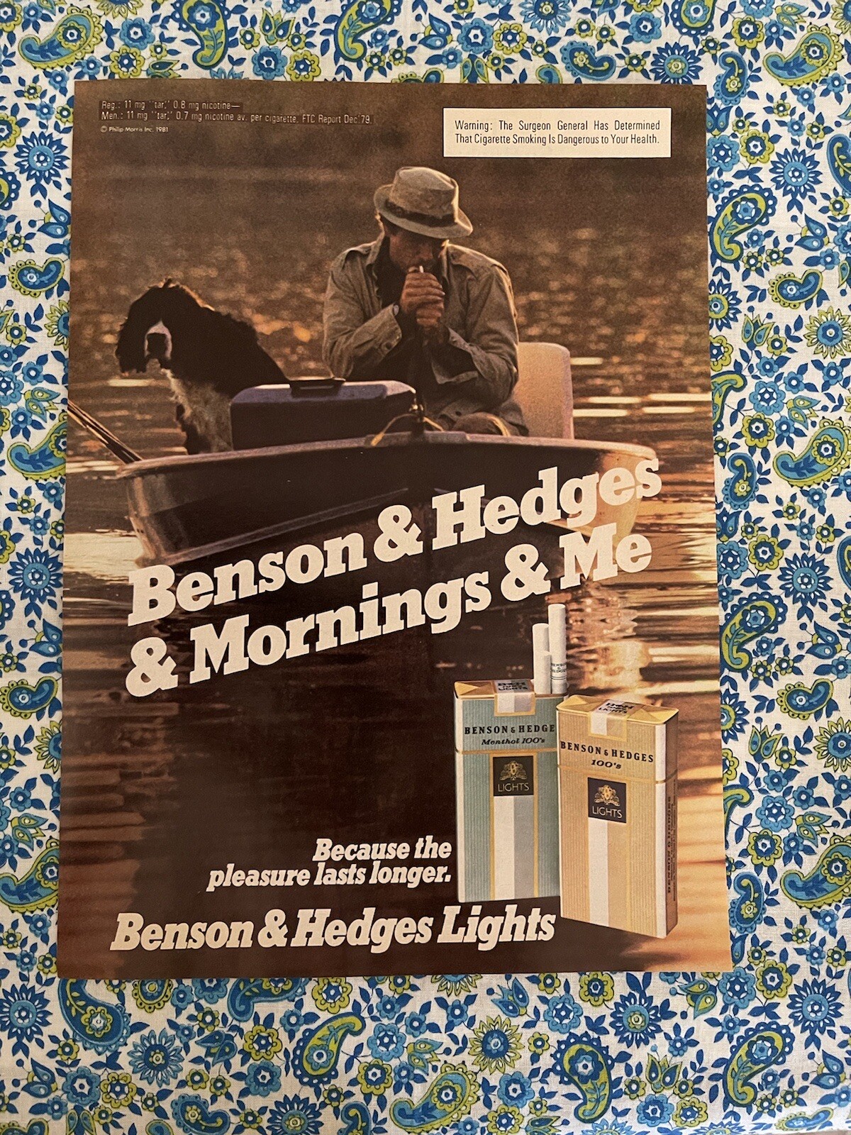 Benson & Hedges Cigarettes 1981 Print Ad Man Dog Fishing Boat
