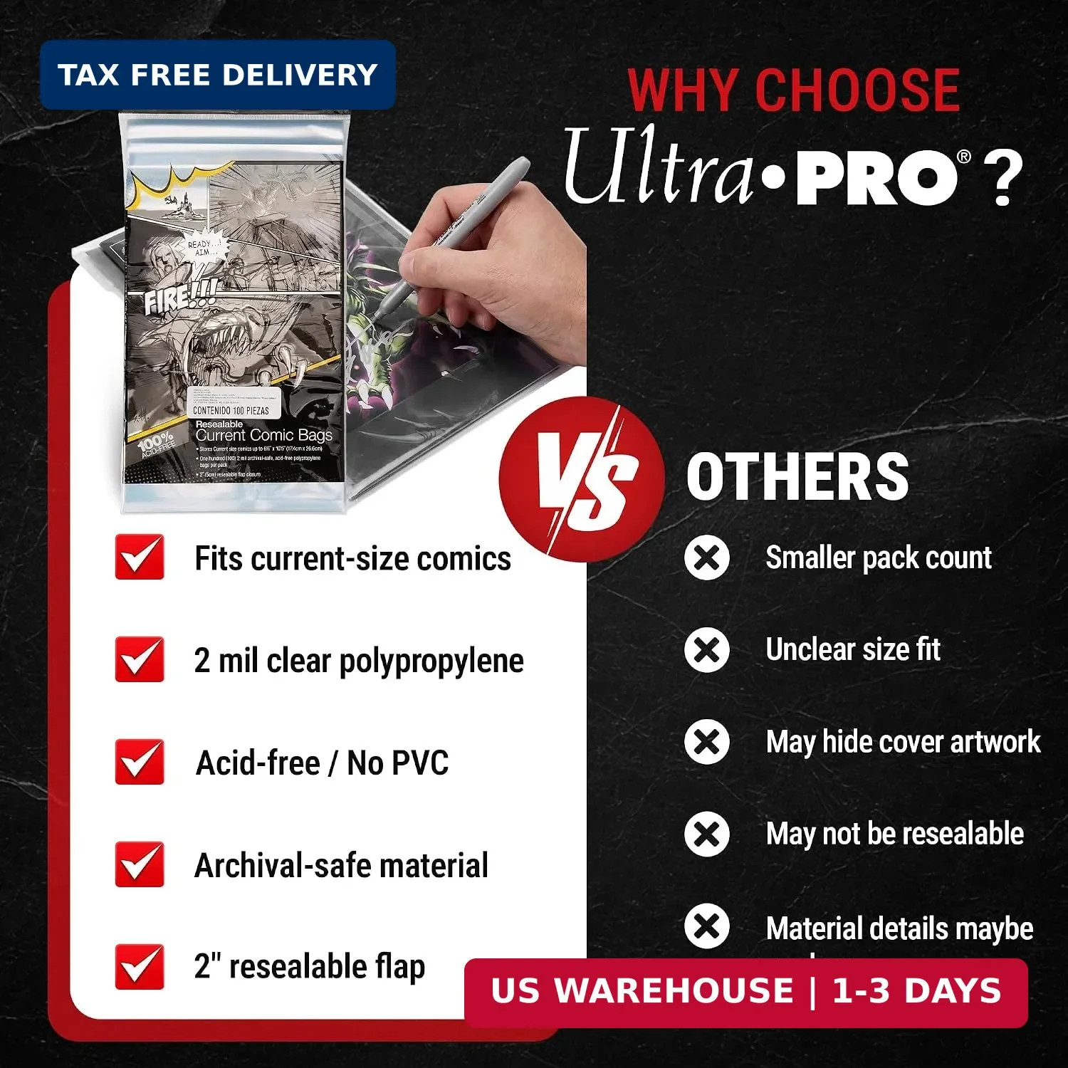 Ultra Pro Resealable Current Size Comic Bags - 2 Mil Clear Polypropylene Comic B