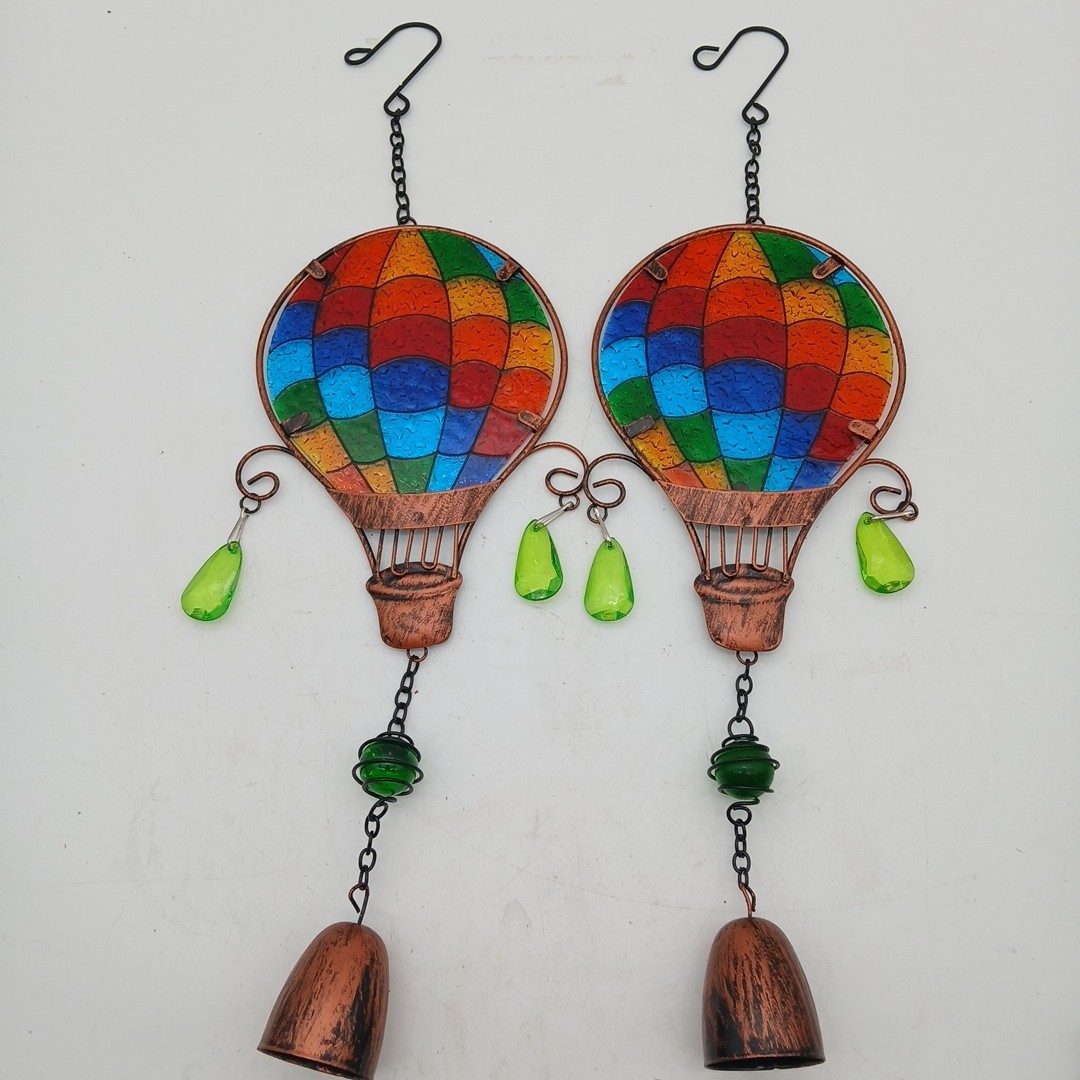suncatcher stained glass Set with Glass Dangles And Brass Bells Set Of 2