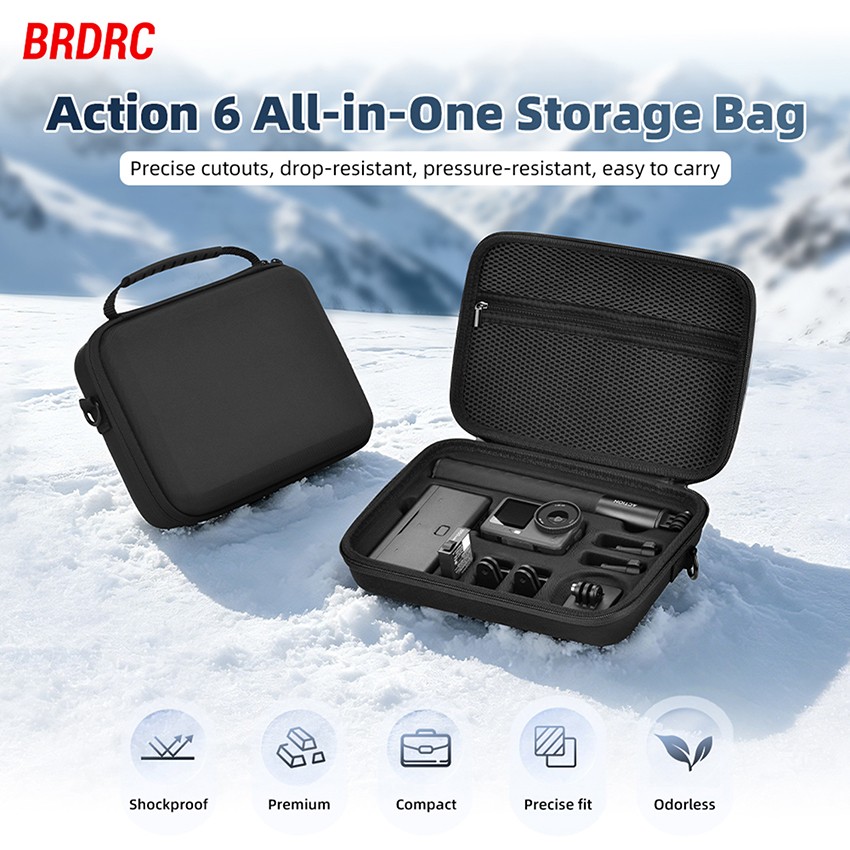 For DJI Action 6 Hard Case Shockproof Waterproof Travel Carrying Bag with Strap