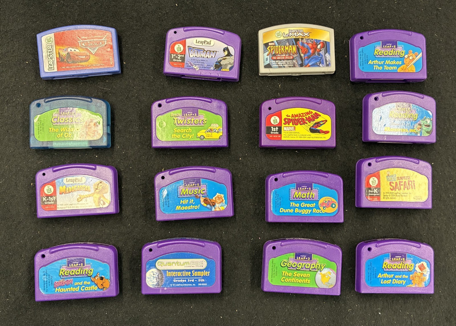 LeapFrog Leapster Game Lot Of 16 Cartridges Scooby-Doo Spiderman Batman Cars