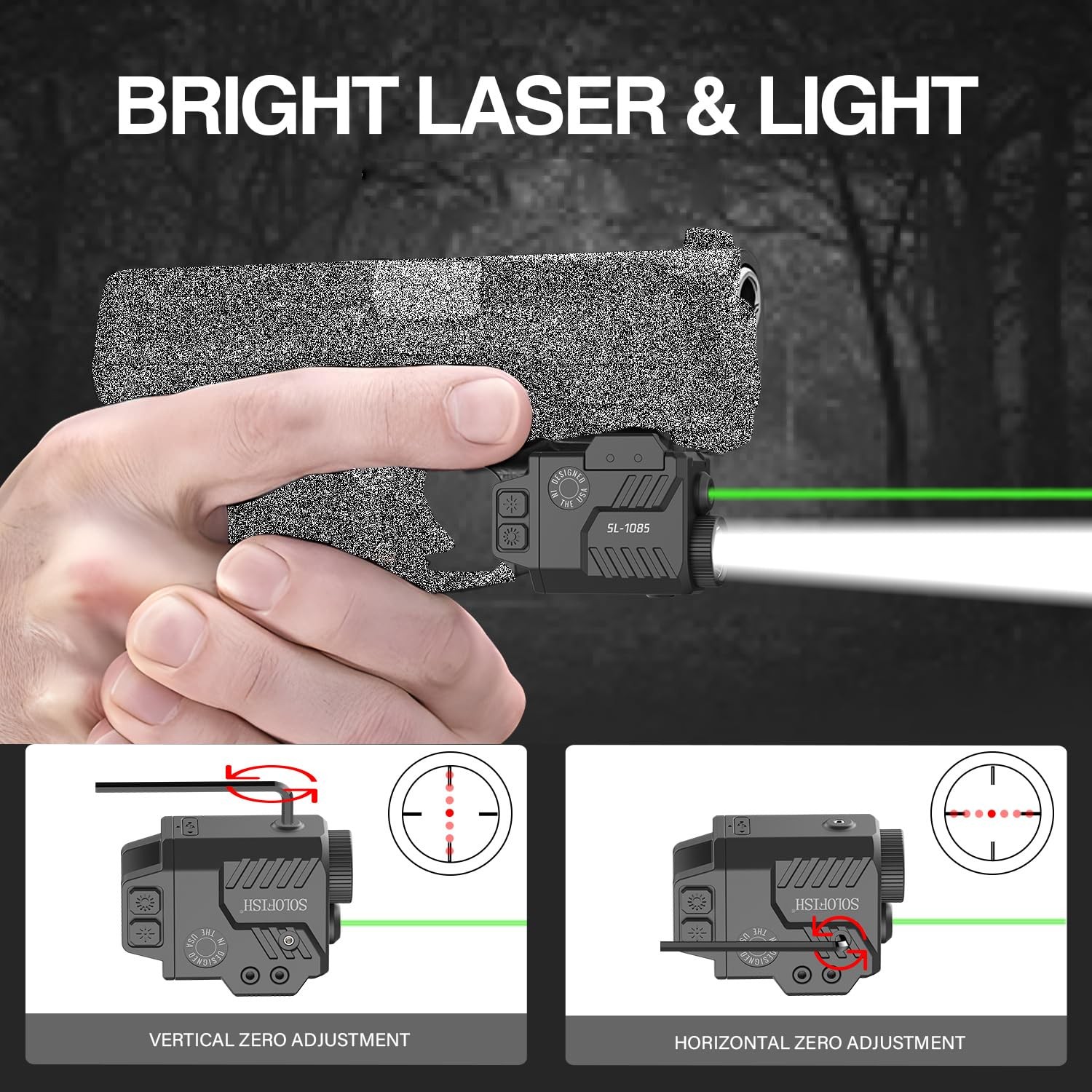 800 Lumens Pistol Light Laser Combo | Strobe Function For Green Laser And