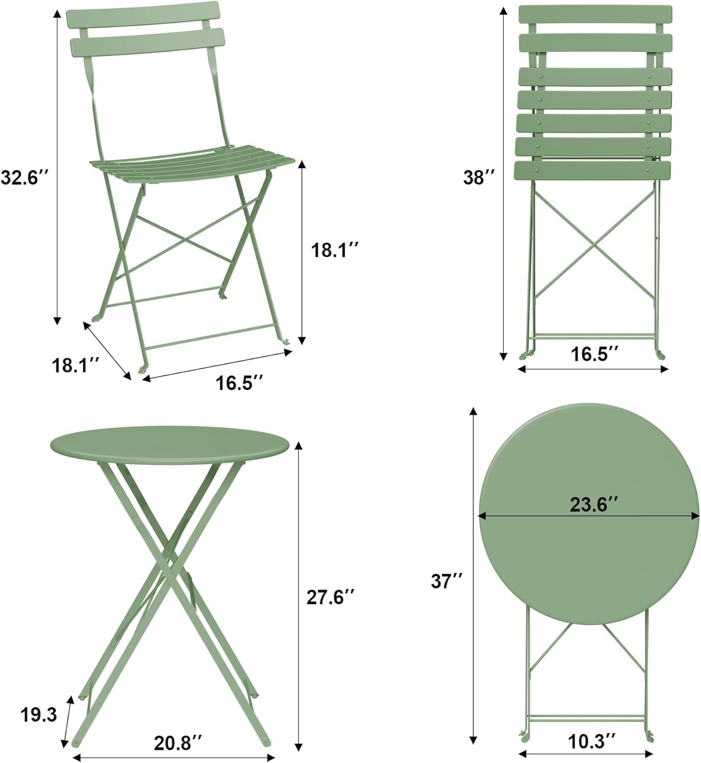 Bistro Table and Chairs Set, 2/3 Outdoor or Indoor Piece Bistro Sets with 2 Fold