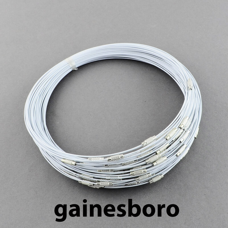 Neckwire Stainless Steel 18" GAINSBORO (WHITE) Screw Cord WIre Jewelry Necklace