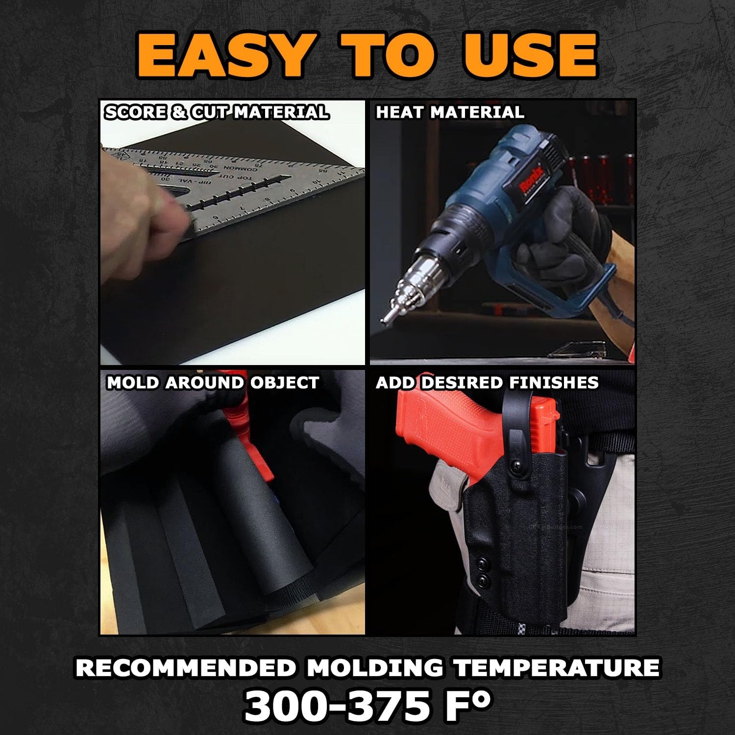 Kydex V Thermoform Sheets - Black P1 Texture, 2 Pack for Custom Projects