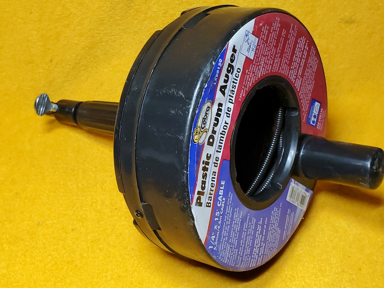 CORBRA LX80150 PLASTIC DRUM AUGER 1/4" X 15' CABLE