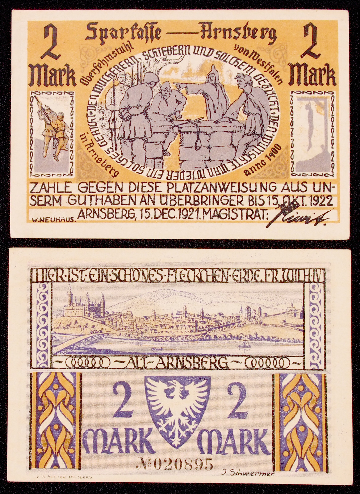 Arnsberg Germany 2 Mark 15-Dec. 1921 - Notgeld (GLIB-002K)
