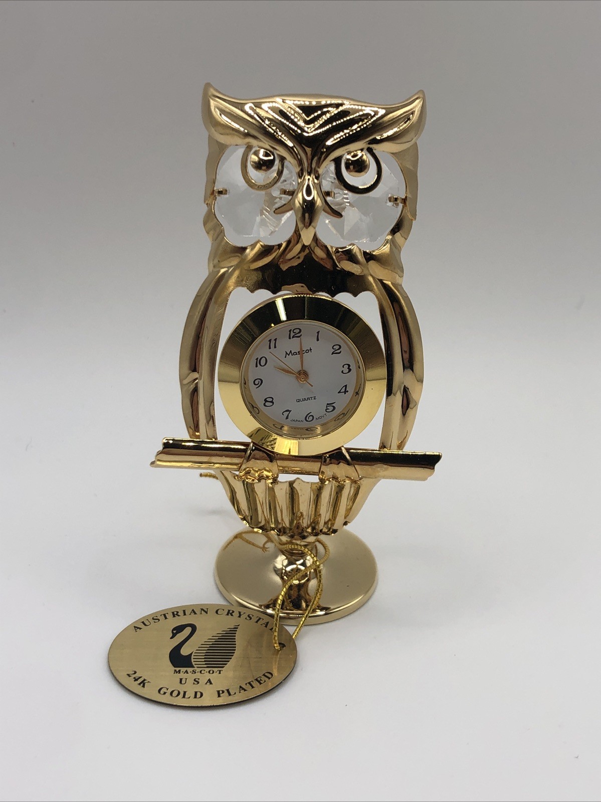Crystal Delight 24k Gold Plated Owl Desk Clock - #339-QG