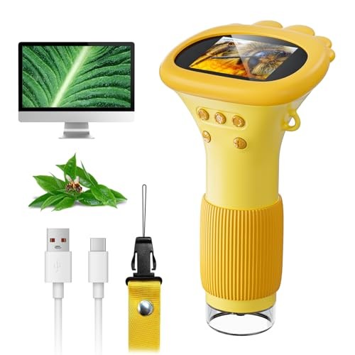 Microscope for Kids, 2" IPS Screen 1000X Handheld Digital Microscopes Orange