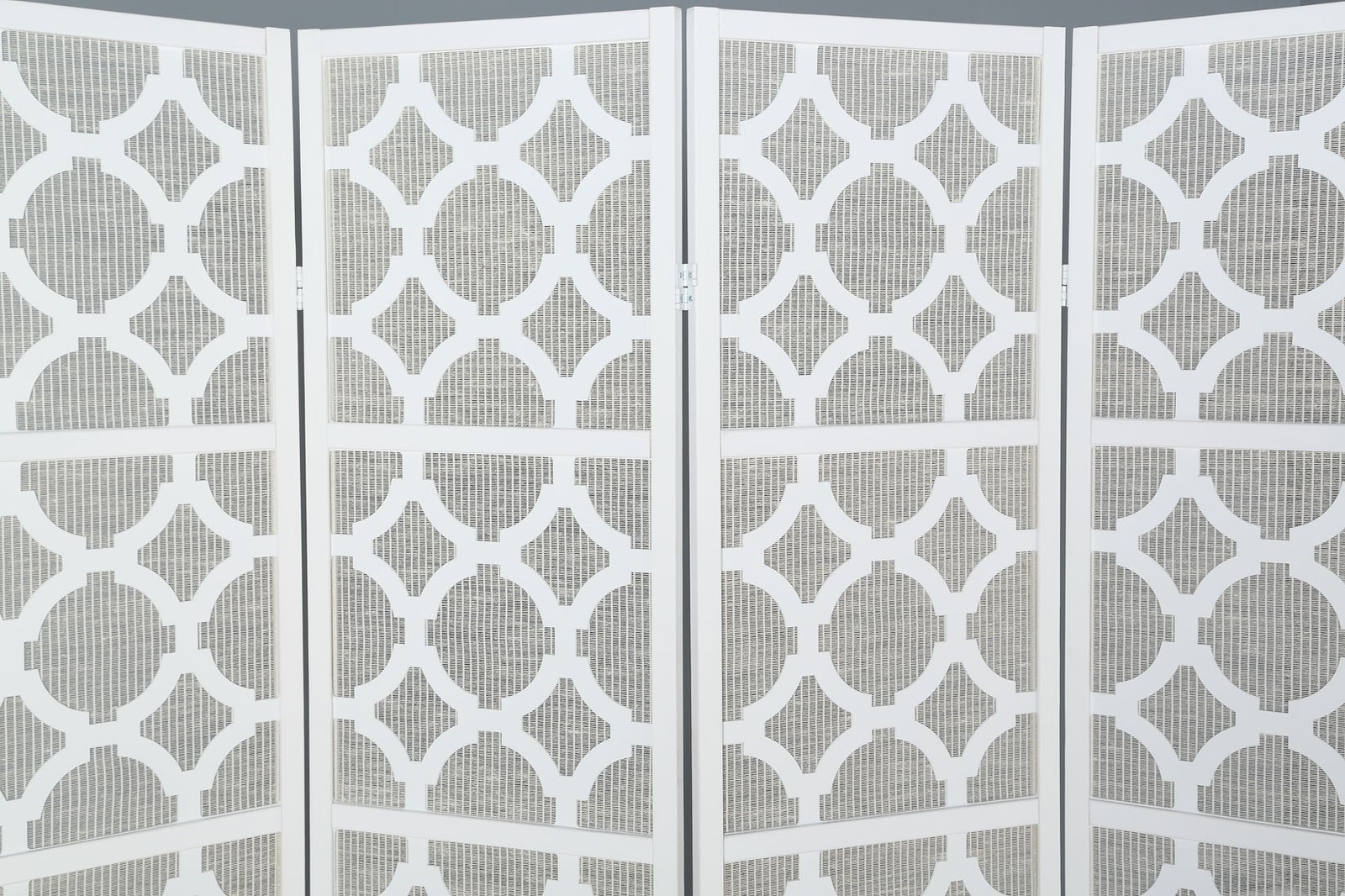 4-Panel White Diamond Design Room Divider Screen, Modern Privacy Partition