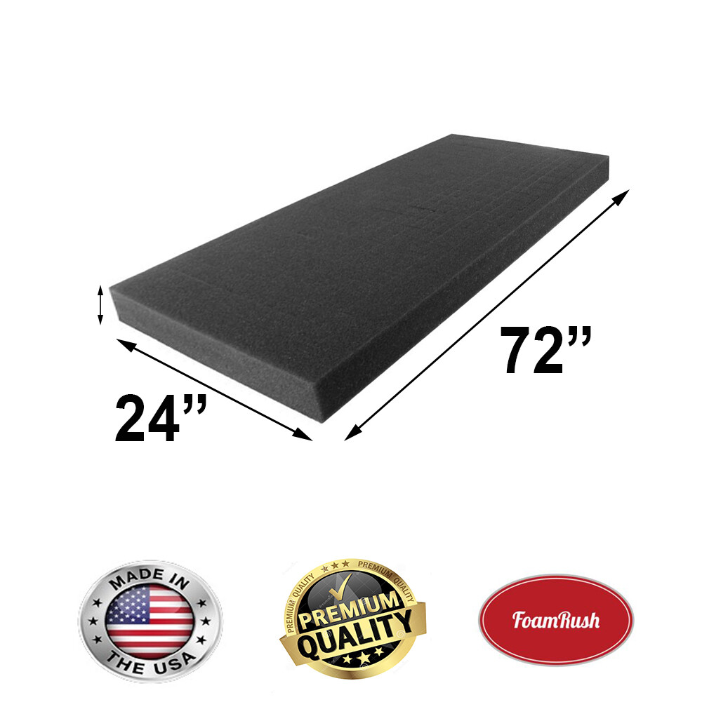 24" x 72" Charcoal High Density Upholstery Foam Cushion Made in USA