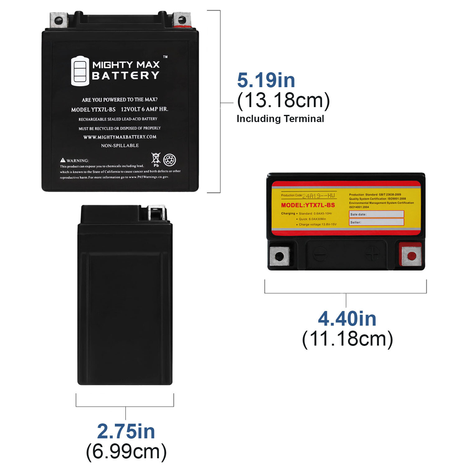 Mighty Max YTX7L-BS -12 Volt 6 AH, 100 CCA, Rechargeable Maintenance Free SLA AG