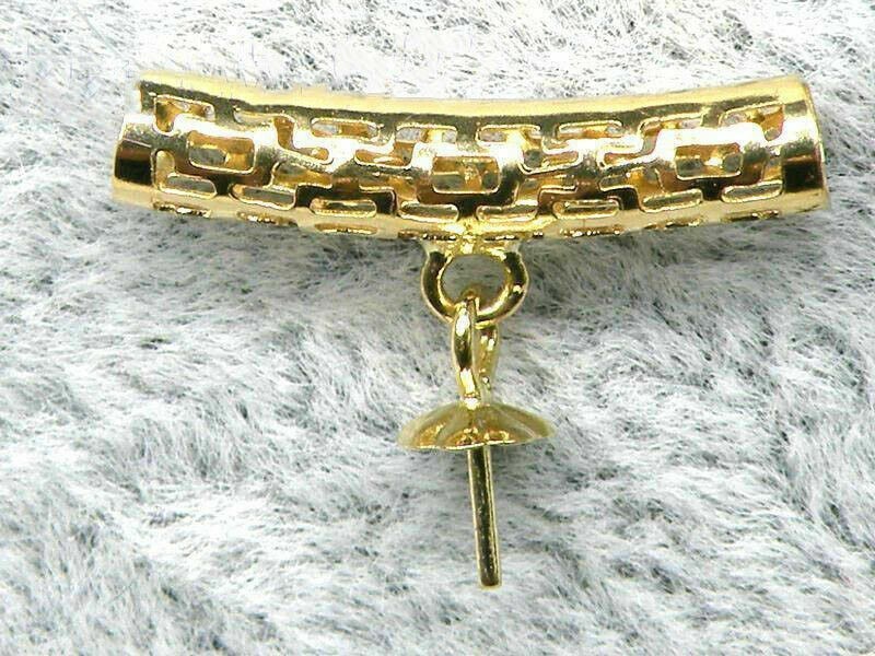 18K Yellow Gold Cylinder Pendant Connector Support Bail For Pearl Gems AU750