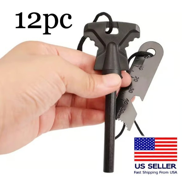 12pc Fire Starter Flint Steel Striker Survival Kit Ultimate Camping Outdoor Tool