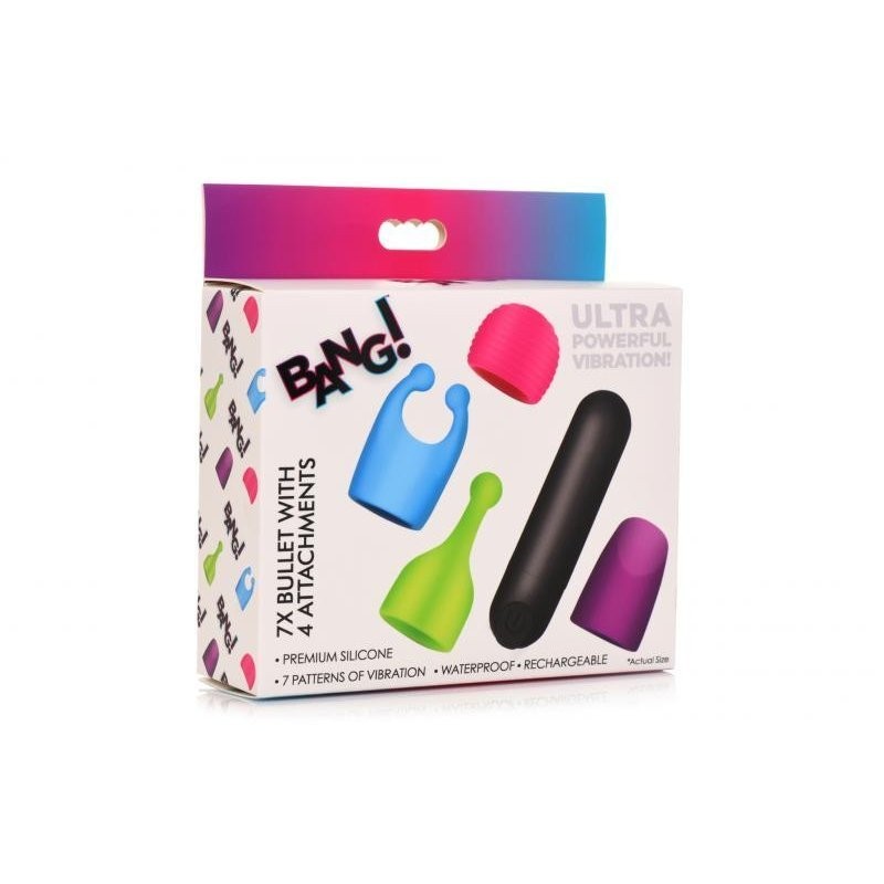 Bang Rechargeable Bullet Vibrator with 4 Glow Attachments