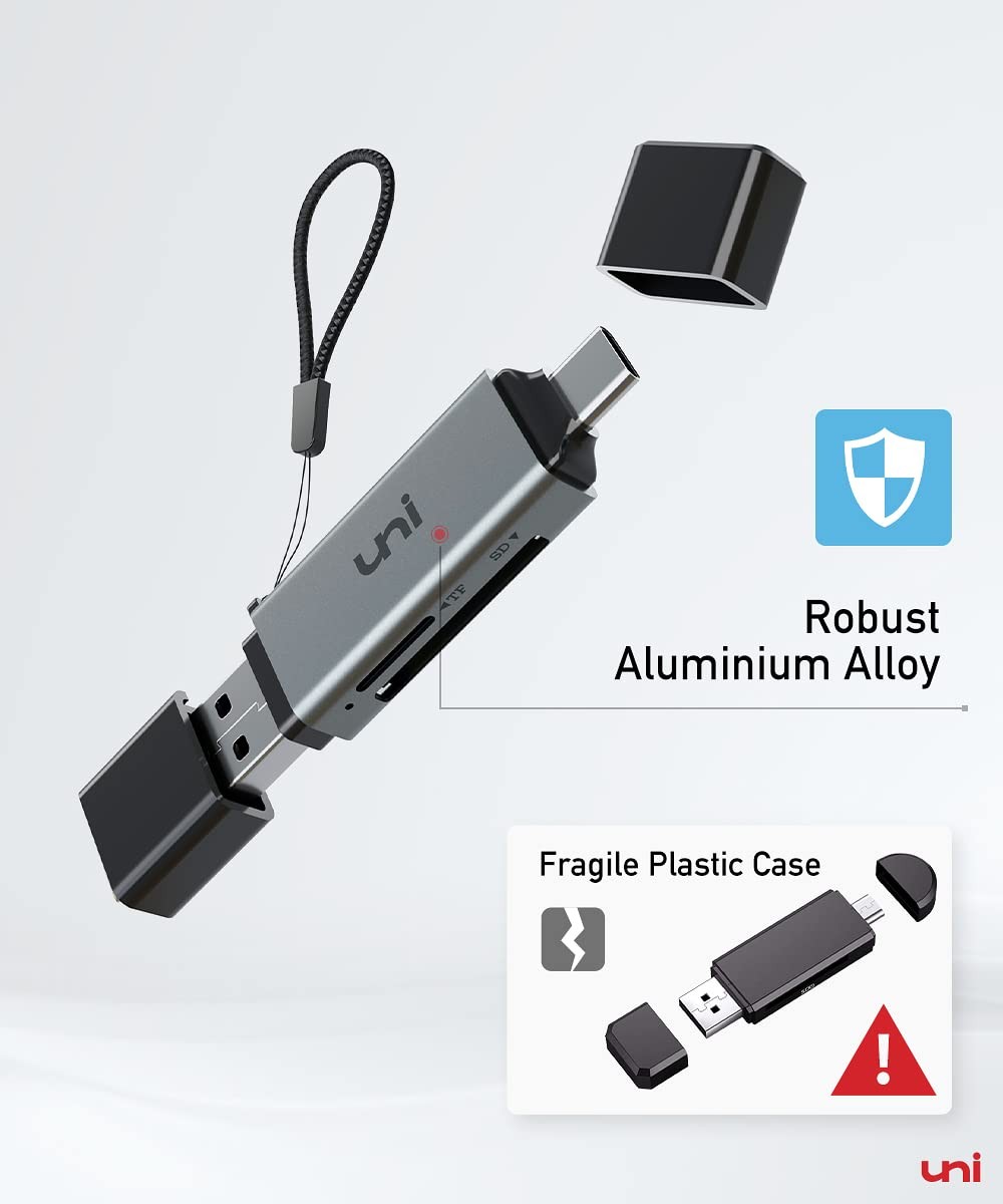 uni SD Card Reader,High Speed USB C to Micro Memory 2-IN-1 Grey, Grey