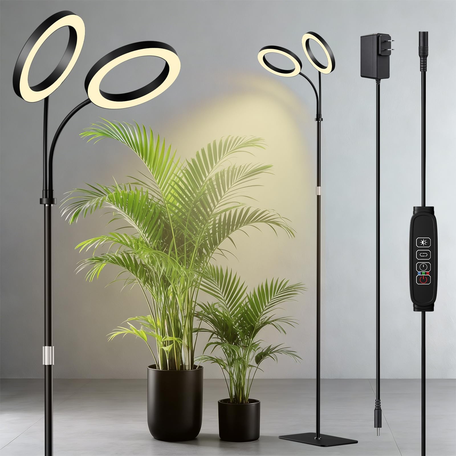 Dual Head Grow Light for Indoor Plants - Full Spectrum, Timers, Dimmable Levels