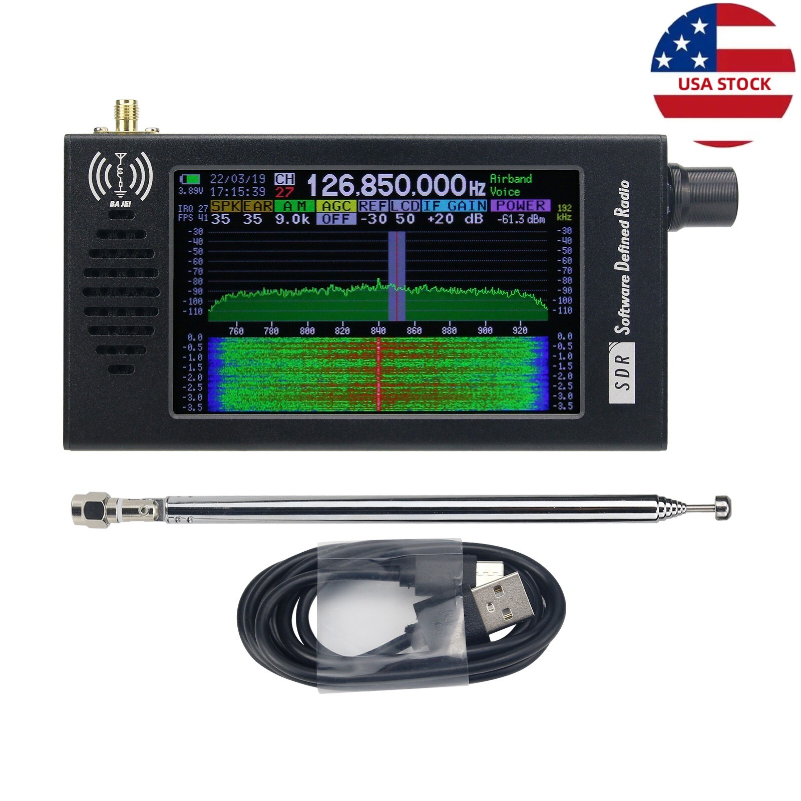 HamGeek DSP-01 SDR Radio Receiver DSP CW/AM/SSB/FM/WFM with 4.3" IPS LCD (USA