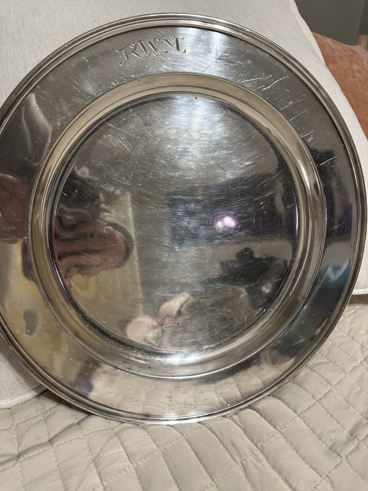 Reed And Barton Silver Plate Serving Plate Large Very Old Monogramed RWM