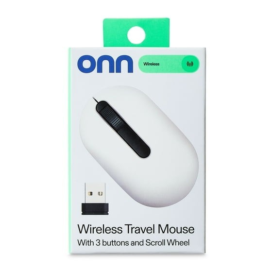 onn Wireless Travel Mouse with 3 Buttons and Scroll Wheel,Wireless USB Receiver