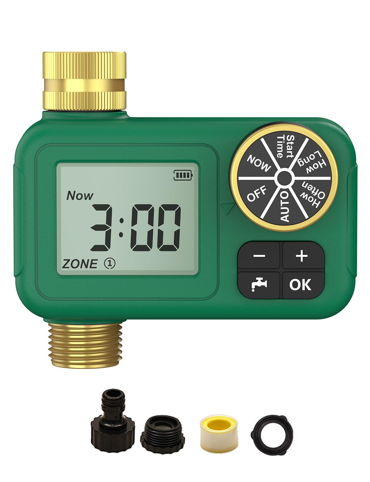 MOES 1 Zone Water Timer for Garden Hose, 3/4 in Brass Inlet and Outlet, Batte...