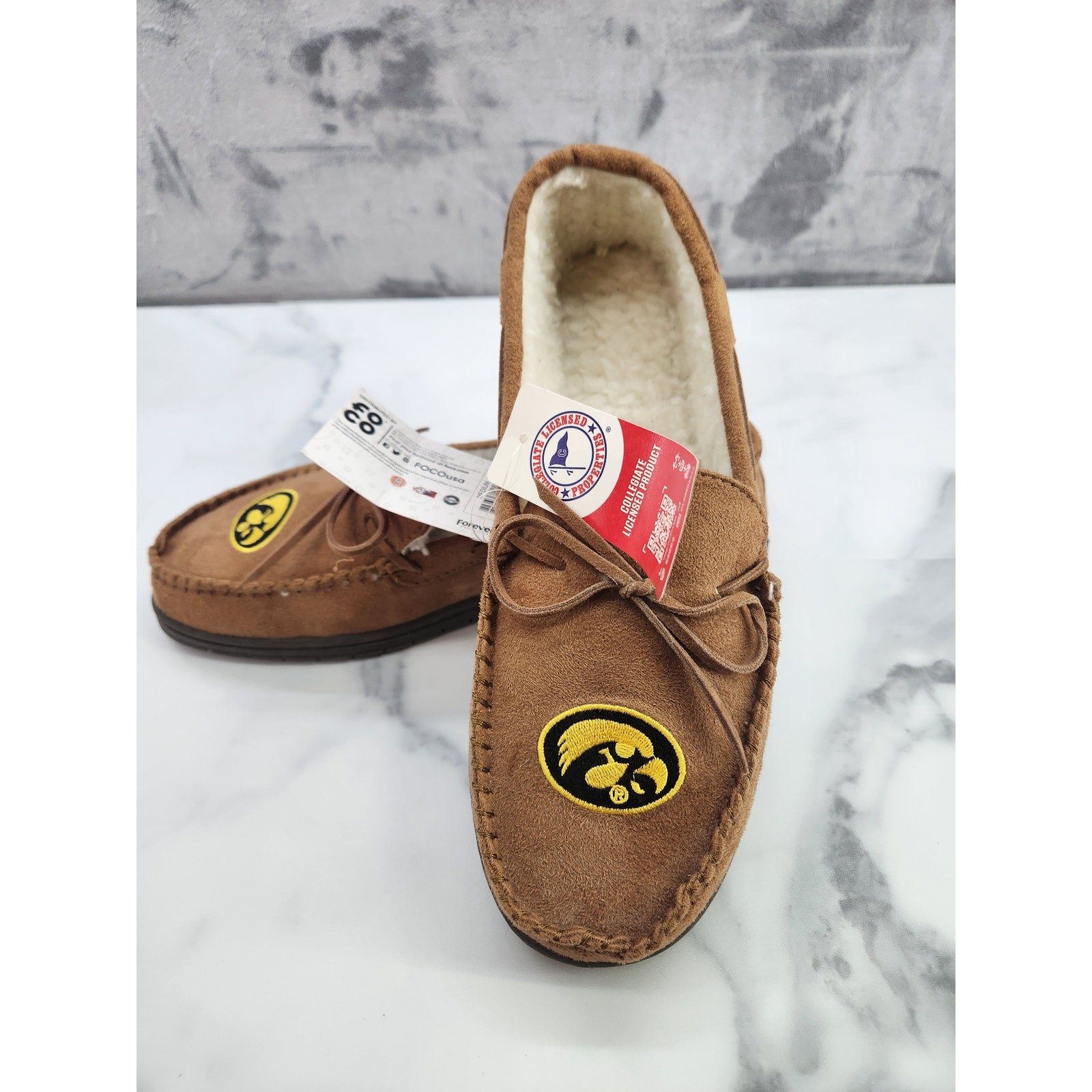 NEW Hawkey slippers sherpa lined Med FOCO hard bottom house shoes Moccasin style