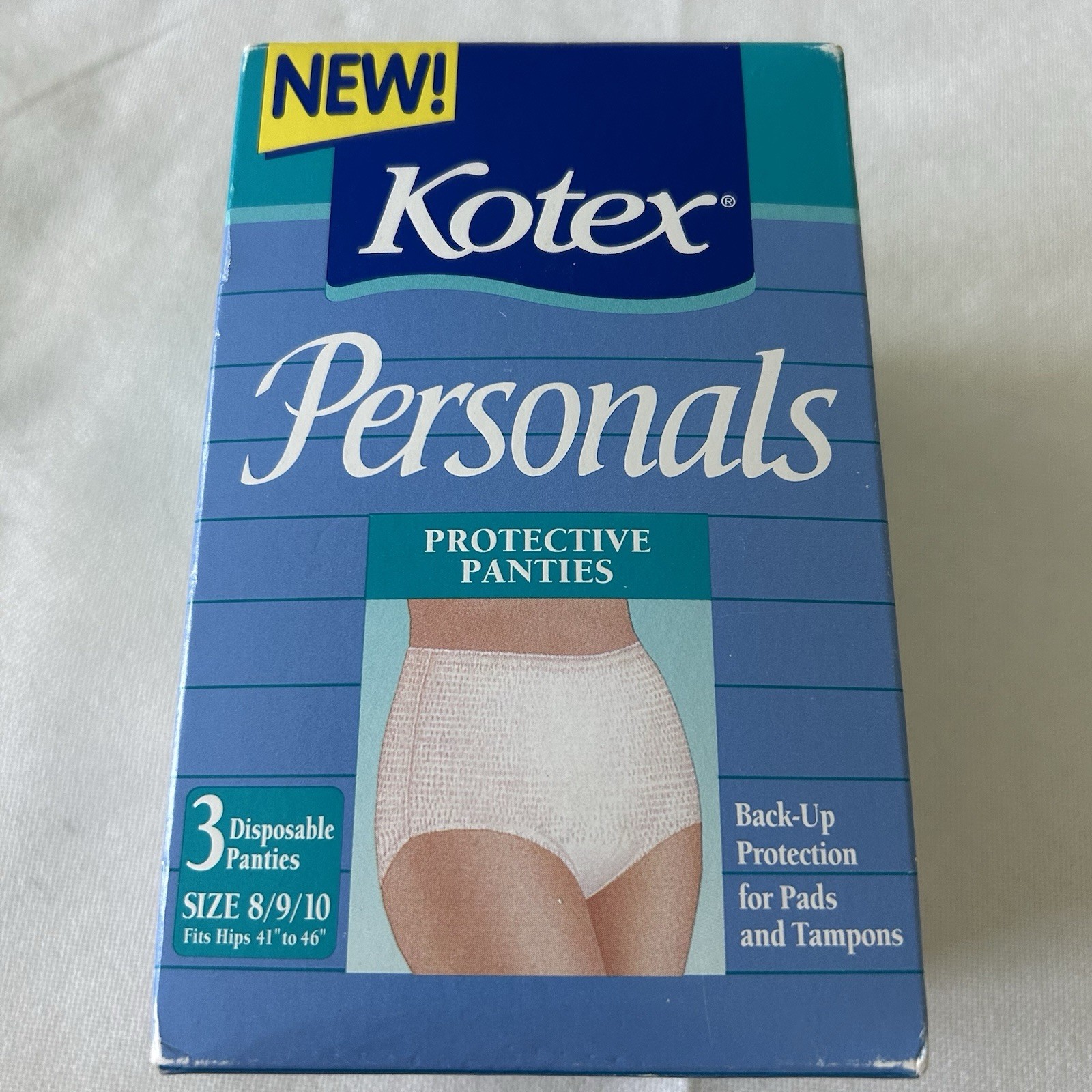 Vintage 1994 Kotex 3 ct Personals Protective Panties Size 8 9 10 Hips 41"-46"