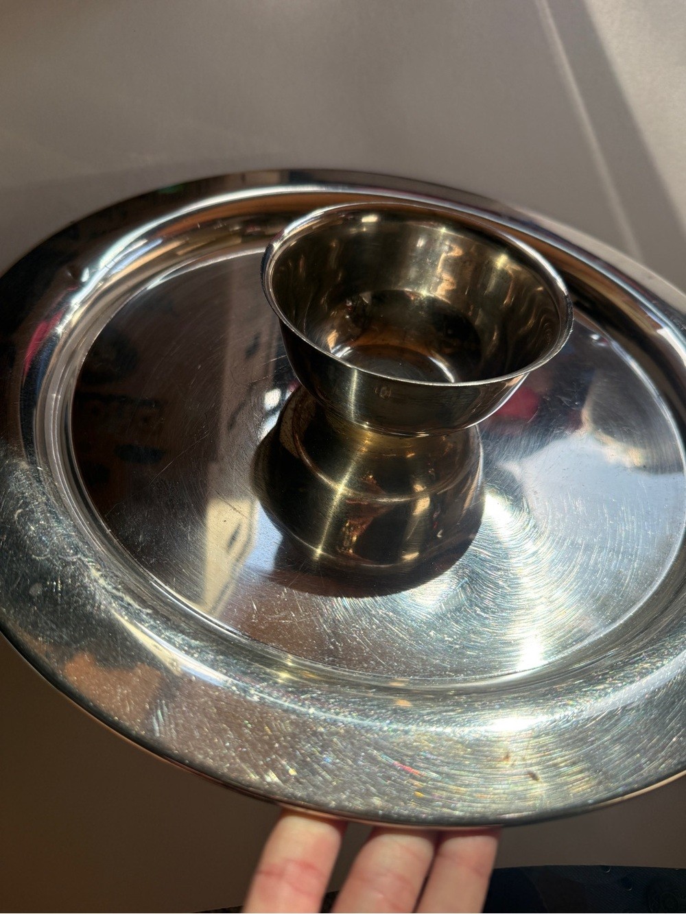Vintage mcm Silverplate Metal Snack Tray with Dip Bowl platter tray
